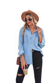 women's thin denim slim long-sleeved shirt, view 8 - MRSLM