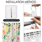 waterproof floral shower curtain with 12 hooks, view 9 - MRSLM