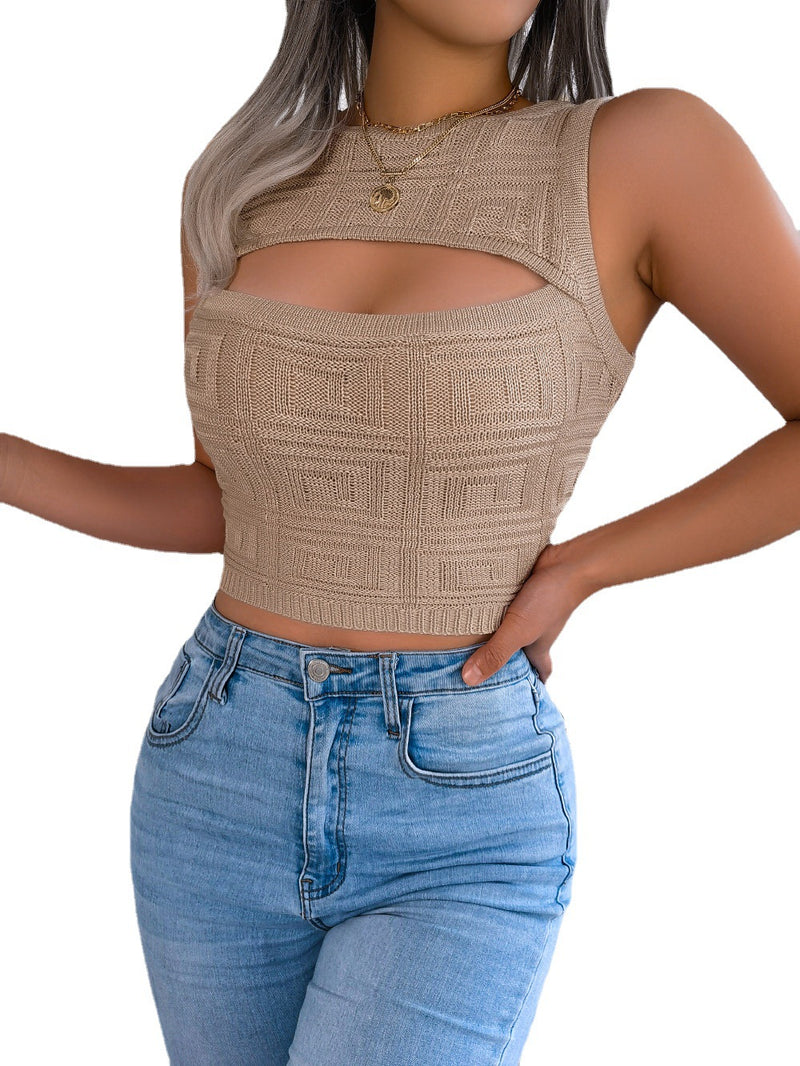 women's sleeveless cropped knit top, view 3 - MRSLM
