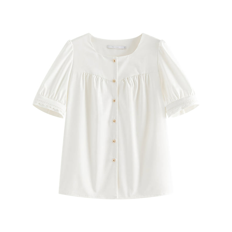 white square collar puff sleeve shirt, view 7 - MRSLM
