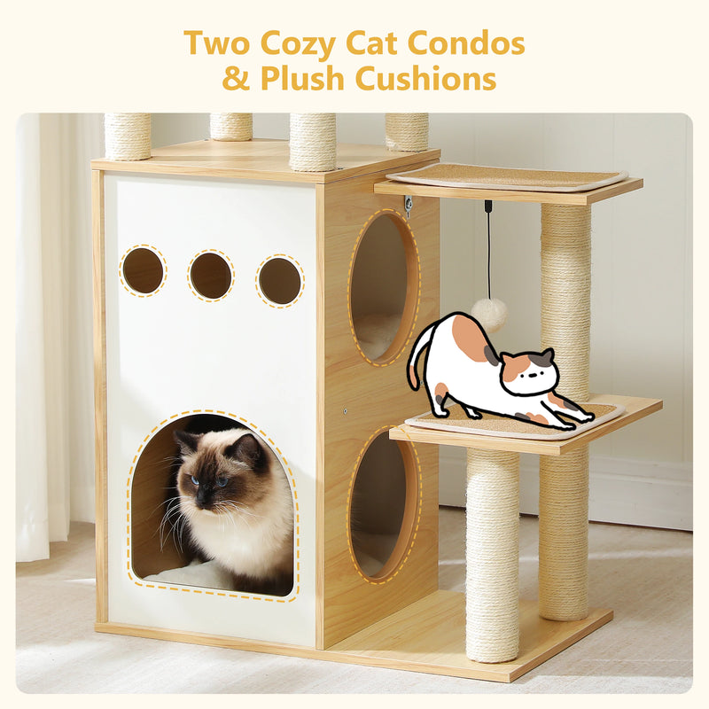 modern wooden cat tree tower with 2-floor condo, view 6 - MRSLM