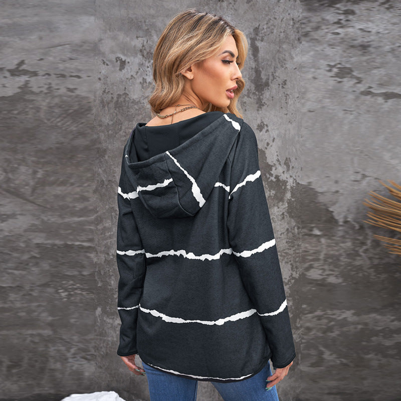 women's striped hooded sweater, view 3 - MRSLM