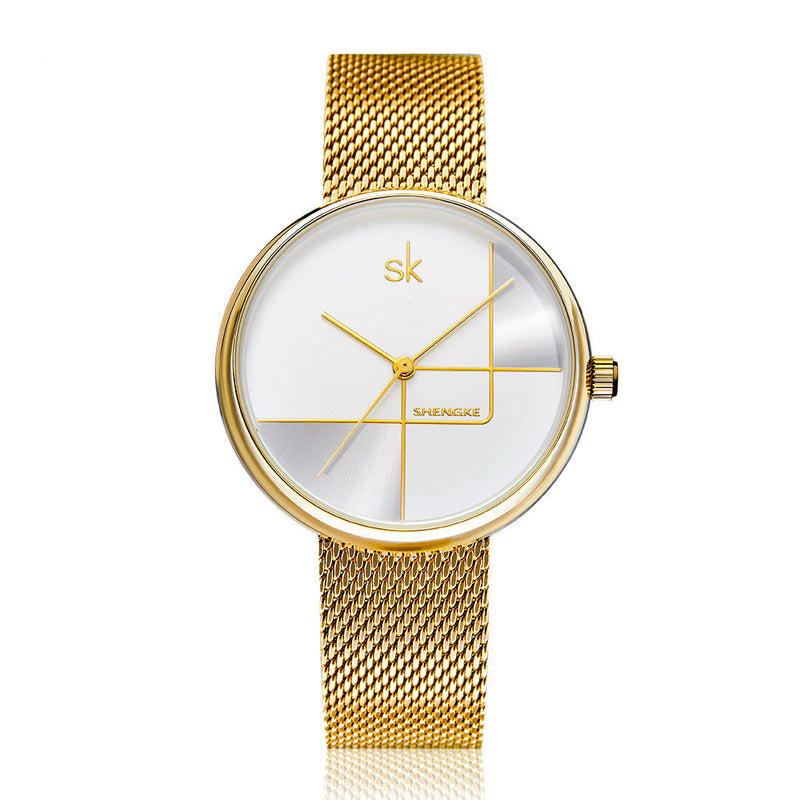 Women's geometric quartz watch with mesh strap, view 2 - MRSLM