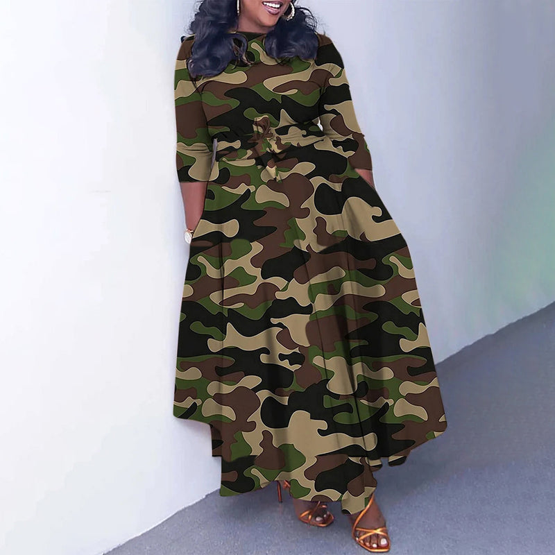 lace-up printed plus size dress, view 4 - MRSLM