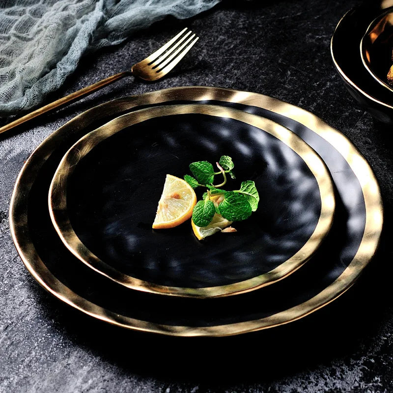 ceramic platter with gold edge, view 2 - MRSLM