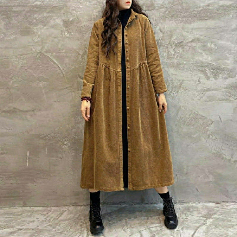retro corduroy women's long coat, view 2 - MRSLM