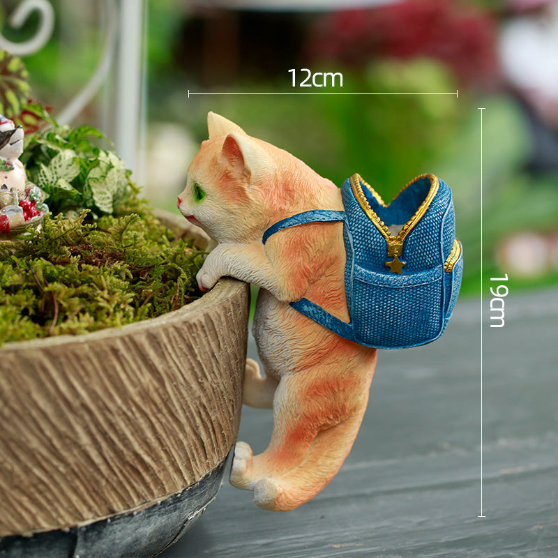 cat backpack garden statue, view 2 - MRSLM