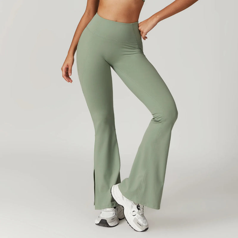 high waist flared yoga pants, view 3 - MRSLM