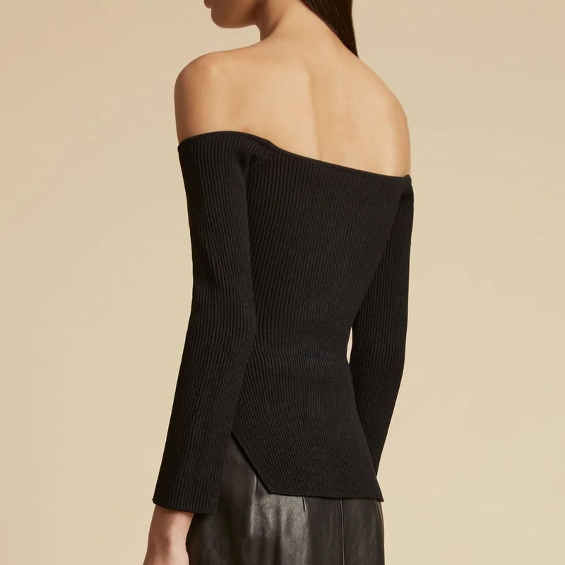 slim slash neck knit sweater for women, view 4 - MRSLM