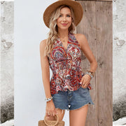 women's red halter backless tank top, view 4 - MRSLM