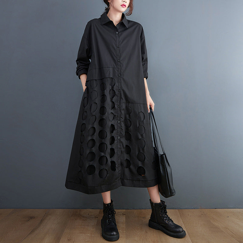 women's mid-length loose cotton shirt coat, view 3 - MRSLM