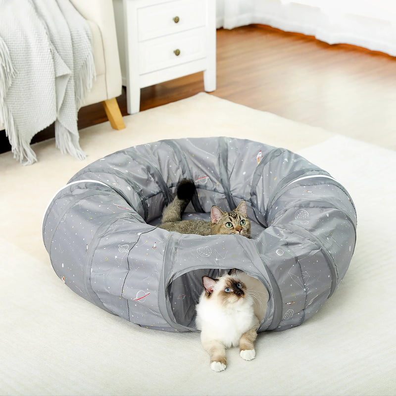collapsible cat tunnel toy with mat - MRSLM