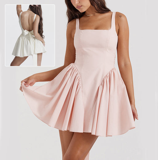 square neck backless bow short dress - MRSLM