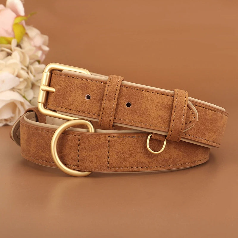 soft leather padded dog collar, view 3 - MRSLM