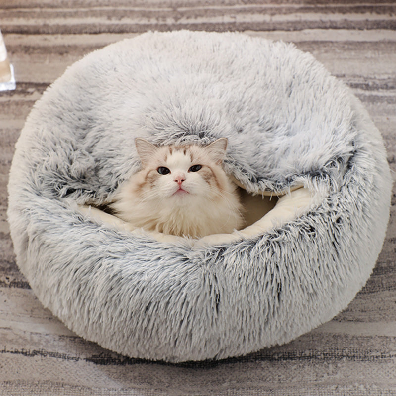 cozy round plush cat bed, view 8 - MRSLM