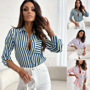 women's v-neck striped pocket shirt - MRSLM