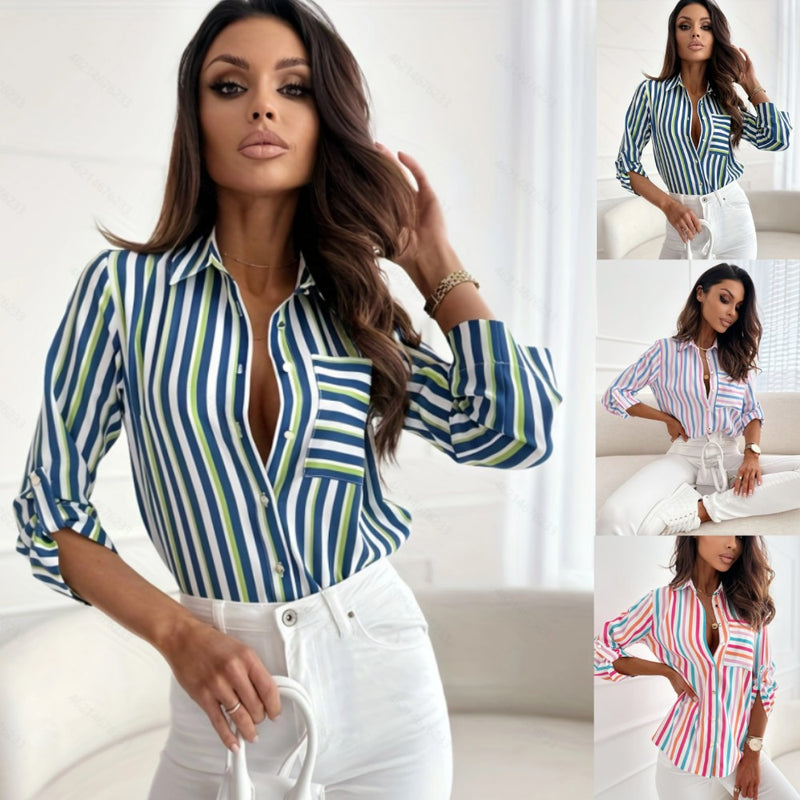 women's v-neck striped pocket shirt - MRSLM