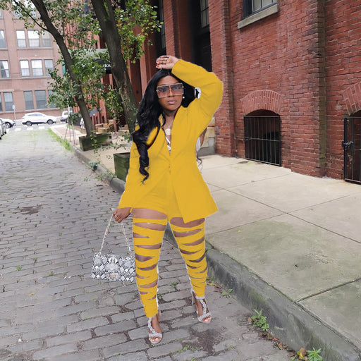women's solid color blouse and pants casual suit - MRSLM