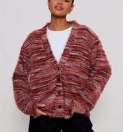 Women's fuzzy space-dye knit cardigan, view 9 - MRSLM