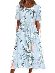 women's printed short sleeve dress, view 5 - MRSLM