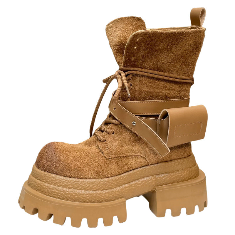 Women's suede platform lace-up combat boots, view 3 - MRSLM
