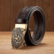men's 3.5CM leather belt lion pattern buckle, view 5 - MRSLM