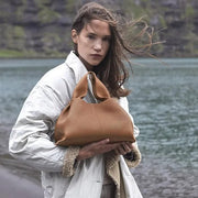 ruched pleated PU leather tote bag, view 9 - MRSLM