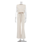 women's cotton linen sleeveless top and trousers set, view 8 - MRSLM