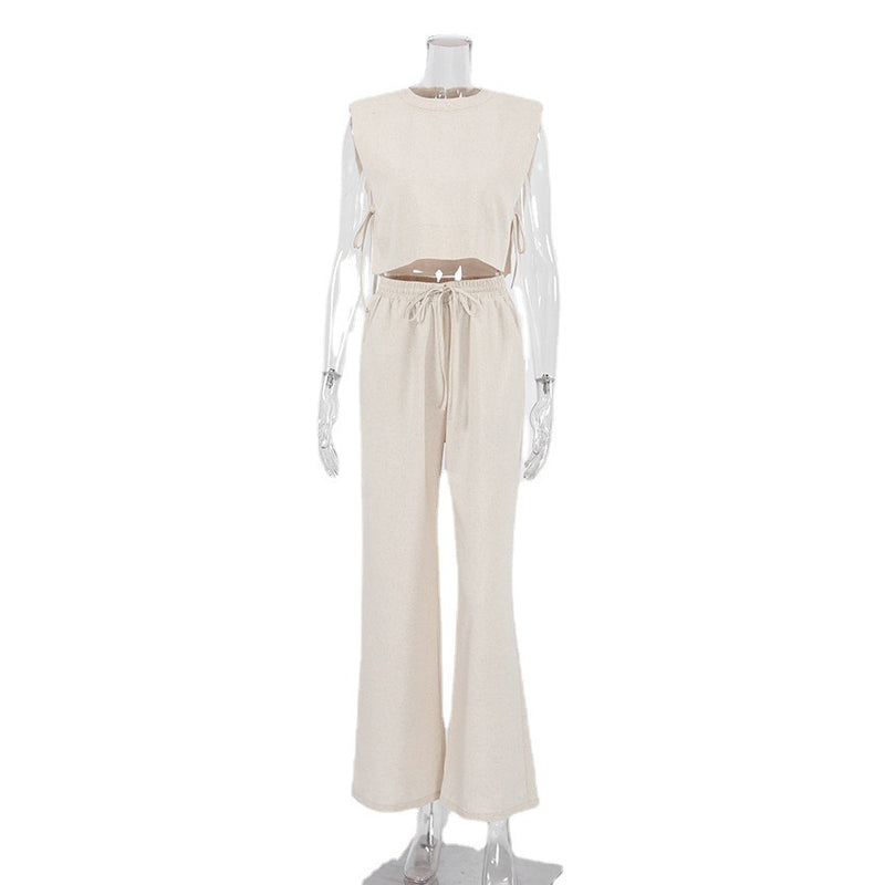 women's cotton linen sleeveless top and trousers set, view 8 - MRSLM