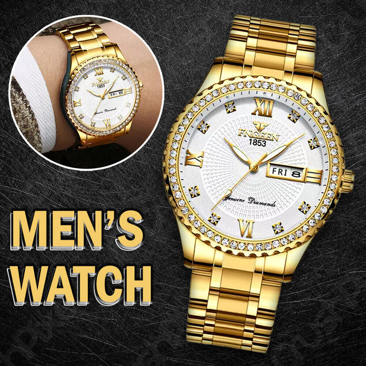 Men's Watch Gold Relojes De Hombre Classic Stainless Steel Quartz Diamond Watch