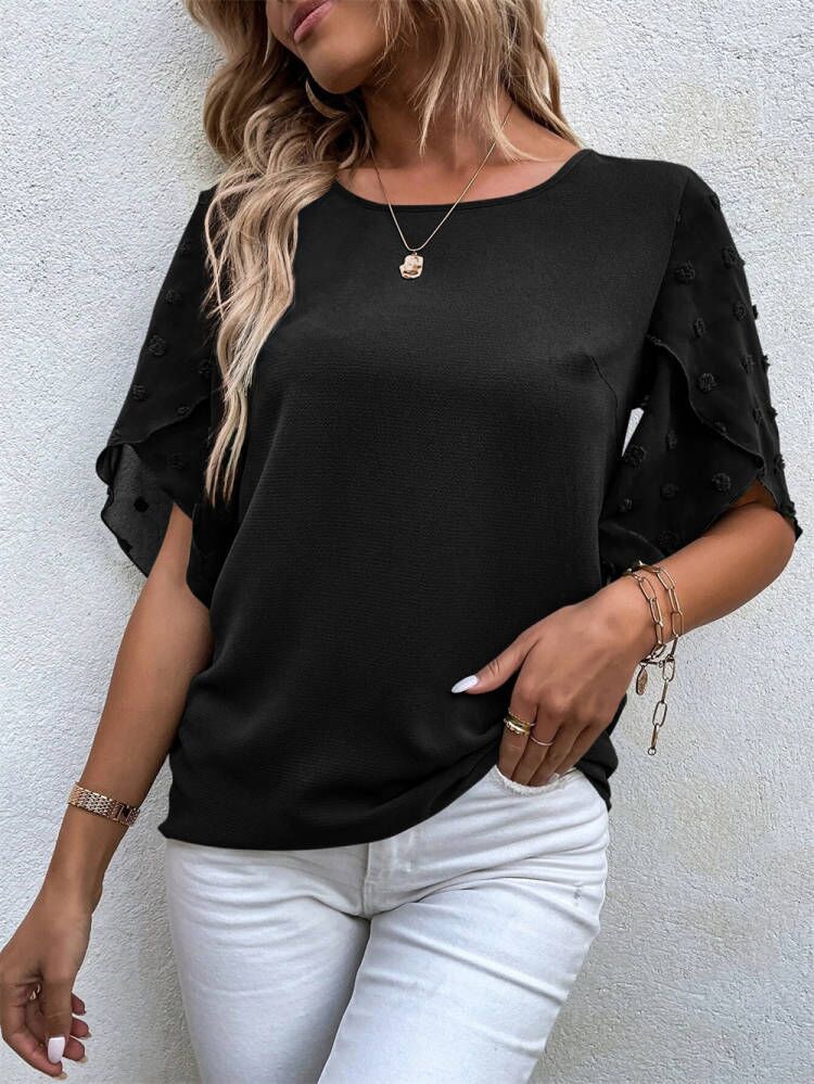 women's lace stitching petal sleeve summer top, view 7 - MRSLM