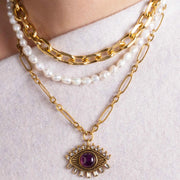 stainless steel evil eye amethyst necklace, view 4 - MRSLM