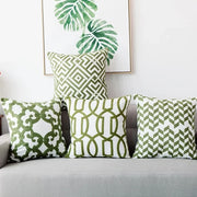 green geometric embroidered cushion cover, view 6 - MRSLM