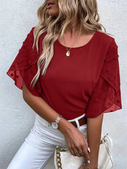 women's lace stitching petal sleeve summer top, view 9 - MRSLM