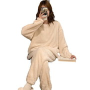 Women's warm fleece flannel pajama set, view 4 - MRSLM
