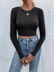 Women's round neck long sleeve knit top, view 6 - MRSLM