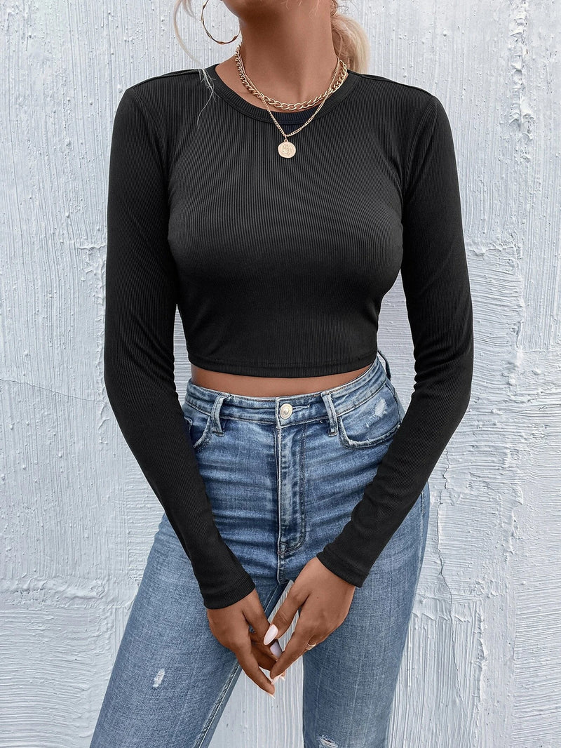 Women's round neck long sleeve knit top, view 6 - MRSLM