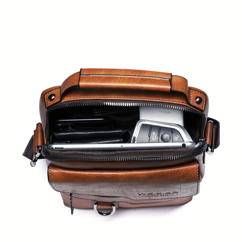 men's PU leather crossbody messenger bag, view 5 - MRSLM