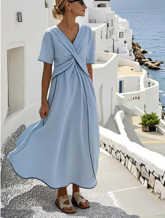 v-neck pleated maxi dress, view 11 - MRSLM
