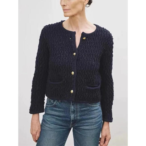 women's O-neck knitted cardigan, view 2 - MRSLM