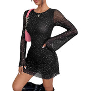 black mesh sequin backless dress, view 5 - MRSLM