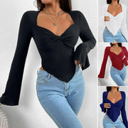 V-neck bell sleeve knit top - MRSLM