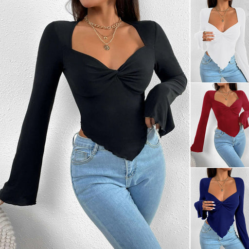 V-neck bell sleeve knit top - MRSLM