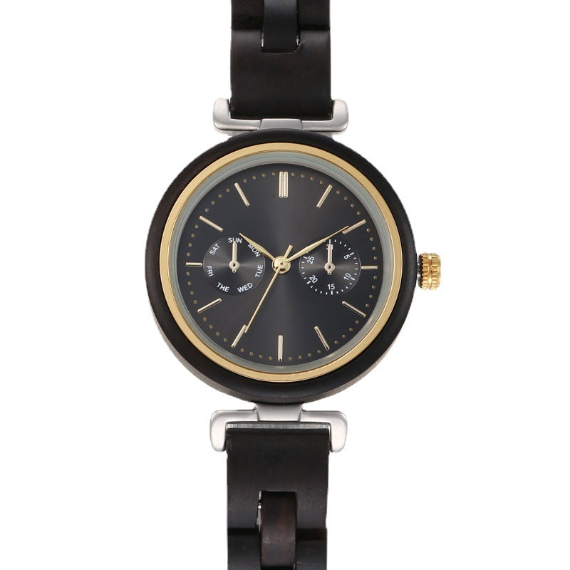 ebony wood quartz watch, view 3 - MRSLM