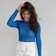 striped see-through knit top, view 13 - MRSLM