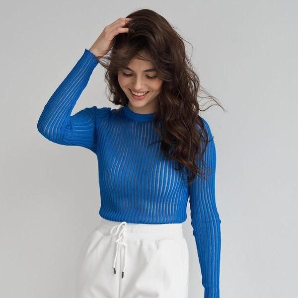 striped see-through knit top, view 10 - MRSLM
