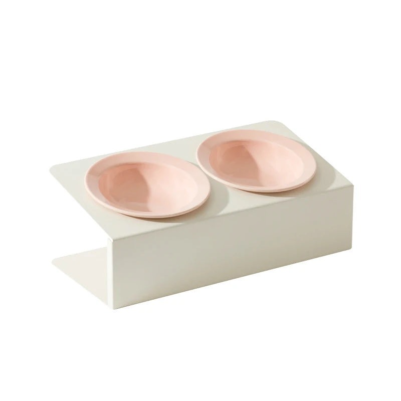 elevated double ceramic pet bowl with iron stand, view 5 - MRSLM