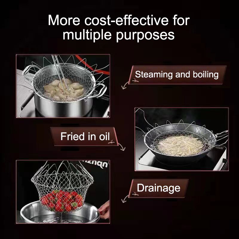 foldable stainless steel fryer basket, view 4 - MRSLM