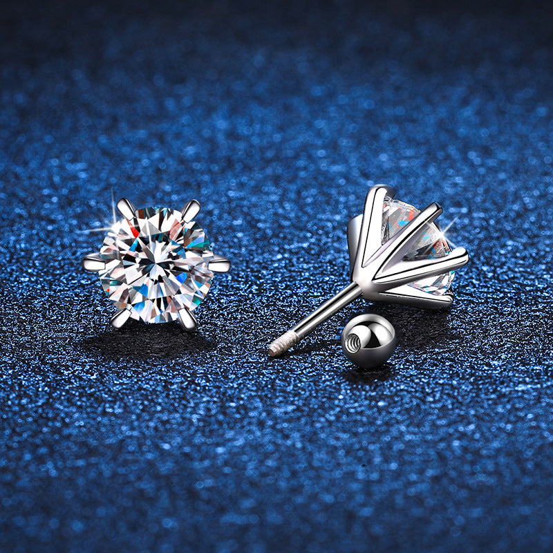 unisex silver threaded stud earrings, view 5 - MRSLM