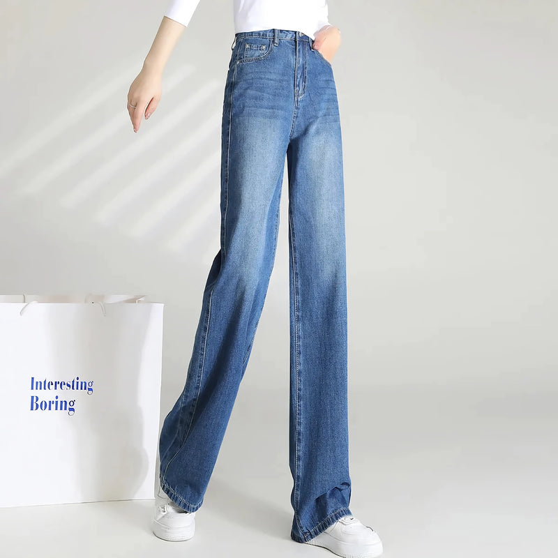 women's high waist wide leg denim pants - MRSLM